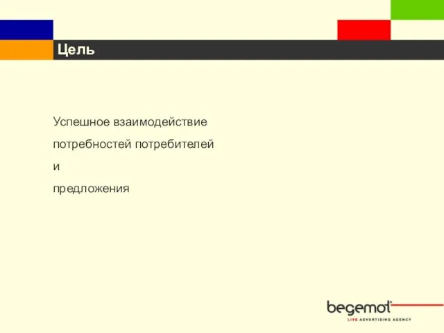 Цель Успешное взаимодействие потребностей потребителей и предложения