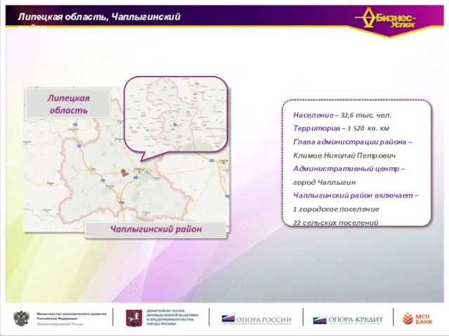Липецкая область, Чаплыгинский район Население – 32,6 тыс. чел. Территория – 1
