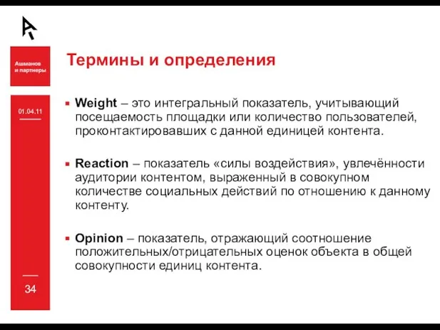 Термины и определения Weight – это интегральный показатель, учитывающий посещаемость площадки или