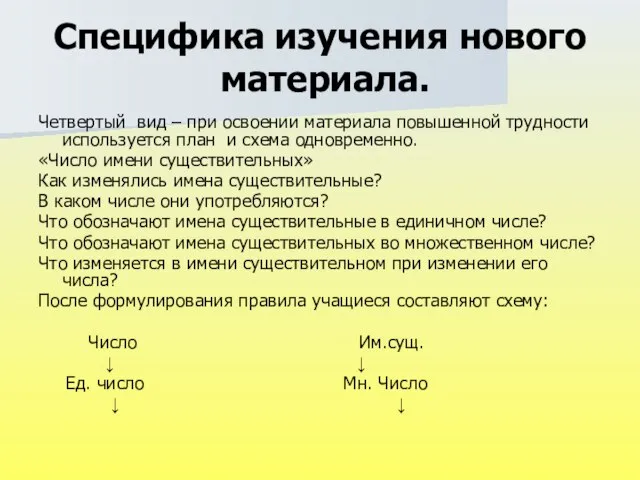 Специфика изучения нового материала. Четвертый вид – при освоении материала повышенной трудности