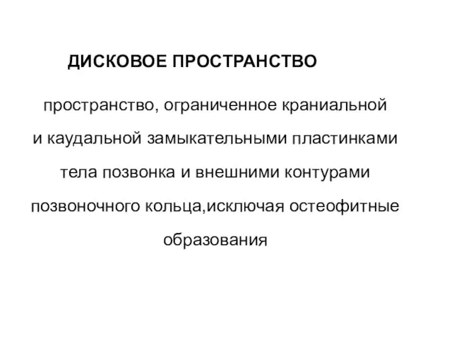 пространство, ограниченное краниальной и каудальной замыкательными пластинками тела позвонка и внешними контурами