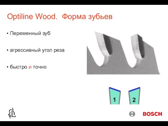 Optiline Wood. Форма зубьев Переменный зуб быстро и точно агрессивный угол реза