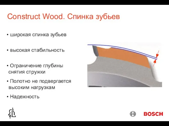 Construct Wood. Спинка зубьев высокая стабильность Ограничение глубины снятия стружки широкая спинка