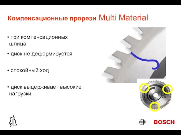 Компенсационные прорези Multi Material диск не деформируется спокойный ход три компенсационных шлица диск выдерживает высокие нагрузки