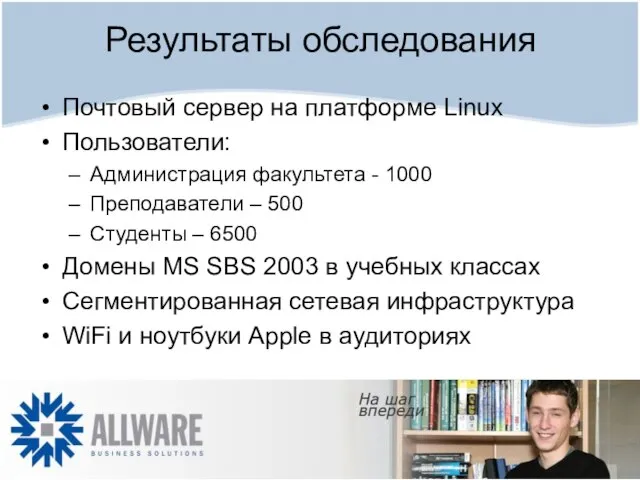 Результаты обследования Почтовый сервер на платформе Linux Пользователи: Администрация факультета - 1000
