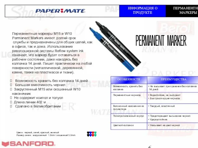 Перманентные маркеры M15 и W10 Permanent Markers имеют долгий срок службы и