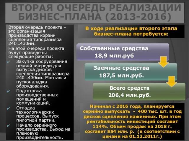 Вторая очередь проекта - это организация производства корзин сцепления типоразмера 240…430мм. На