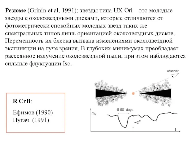 Резюме (Grinin et al. 1991): звезды типа UX Ori – это молодые