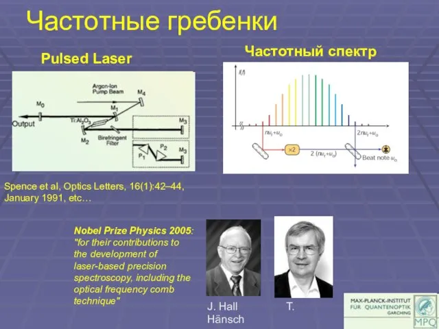 Частотные гребенки Pulsed Laser Spence et al, Optics Letters, 16(1):42–44, January 1991,