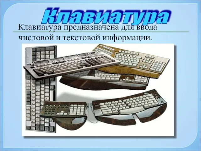 Клавиатура предназначена для ввода числовой и текстовой информации. Клавиатура