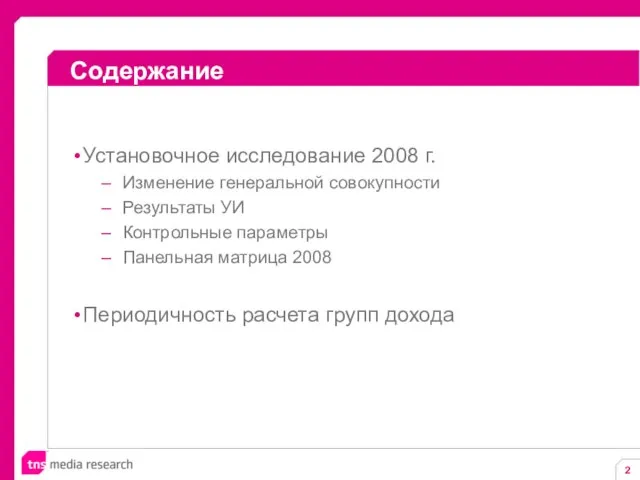 Установочное исследование 2008 г. Изменение генеральной совокупности Результаты УИ Контрольные параметры Панельная