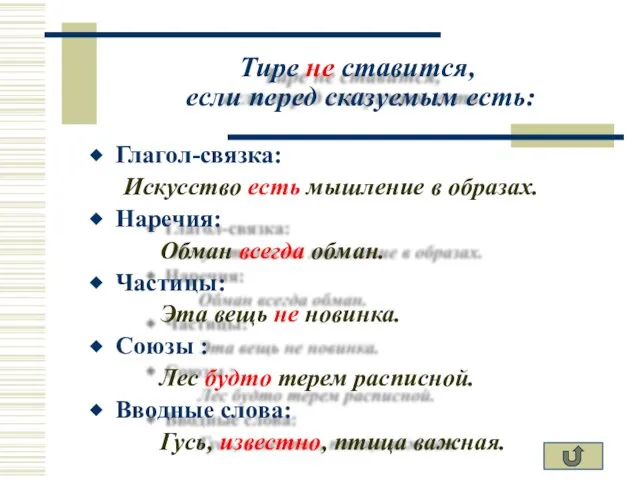 Тире не ставится, если перед сказуемым есть: Глагол-связка: Искусство есть мышление в