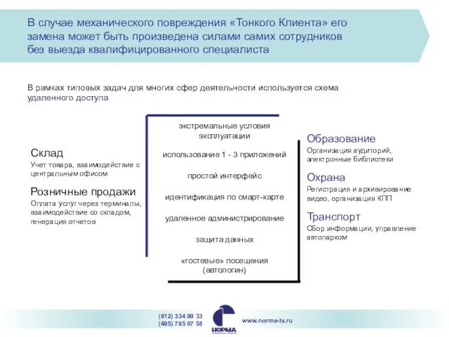 В случае механического повреждения «Тонкого Клиента» его замена может быть произведена силами