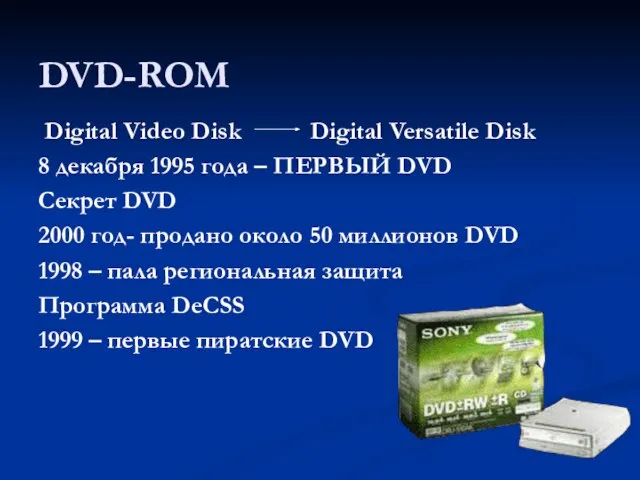 DVD-ROM Digital Video Disk Digital Versatile Disk 8 декабря 1995 года –