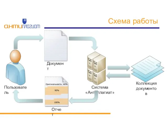 Схема работы Пользователь Система «Антиплагиат» Коллекция документов