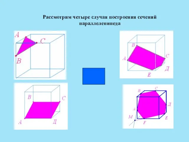 Рассмотрим четыре случая построения сечений параллелепипеда