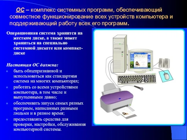 ОС – комплекс системных программ, обеспечивающий совместное функционирование всех устройств компьютера и