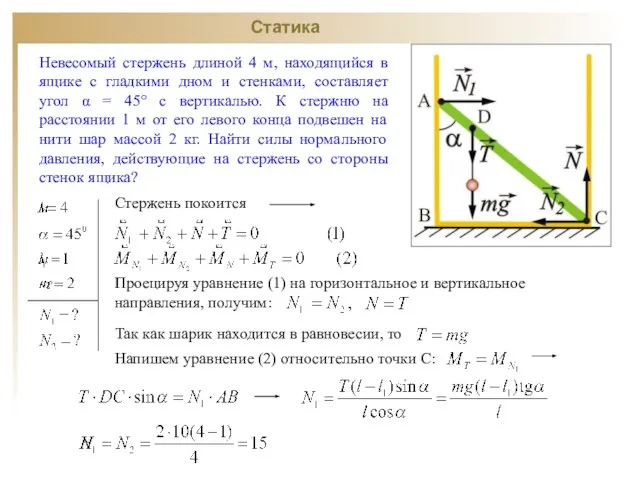 Невесомый стержень длиной 4 м, находящийся в ящике с гладкими дном и