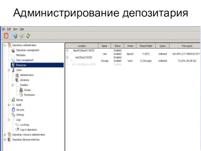 Администрирование депозитария