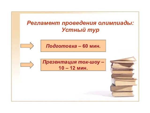 Регламент проведения олимпиады: Устный тур Регламент проведения олимпиады: Устный тур Подготовка –