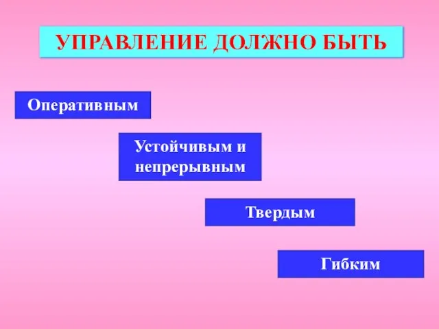 УПРАВЛЕНИЕ ДОЛЖНО БЫТЬ Оперативным Устойчивым и непрерывным Твердым Гибким