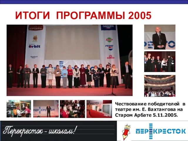 ИТОГИ ПРОГРАММЫ 2005 Чествование победителей в театре им. Е. Вахтангова на Старом Арбате 5.11.2005.