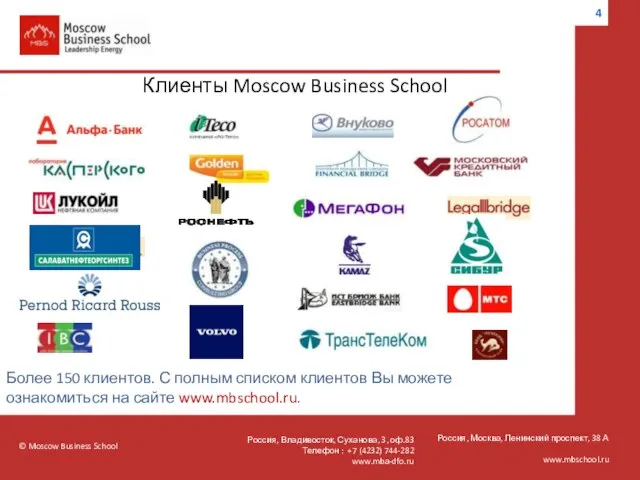 © Moscow Business School Россия, Москва, Ленинский проспект, 38 А www.mbschool.ru Более