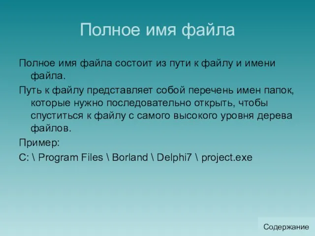 Полное имя файла Полное имя файла состоит из пути к файлу и