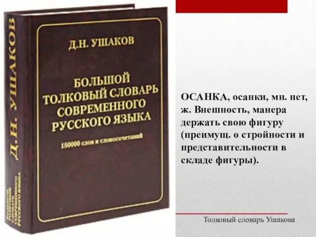 ОСАНКА, осанки, мн. нет, ж. Внешность, манера держать свою фигуру (преимущ. о