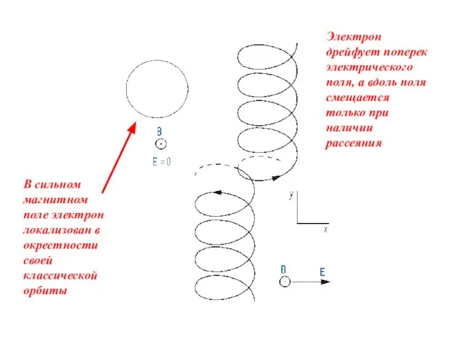 В сильном магнитном поле электрон локализован в окрестности своей классической орбиты Электрон