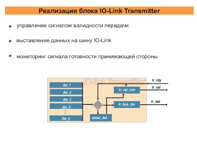 Реализация блока IO-Link Transmitter управление сигналом валидности передачи выставление данных на шину