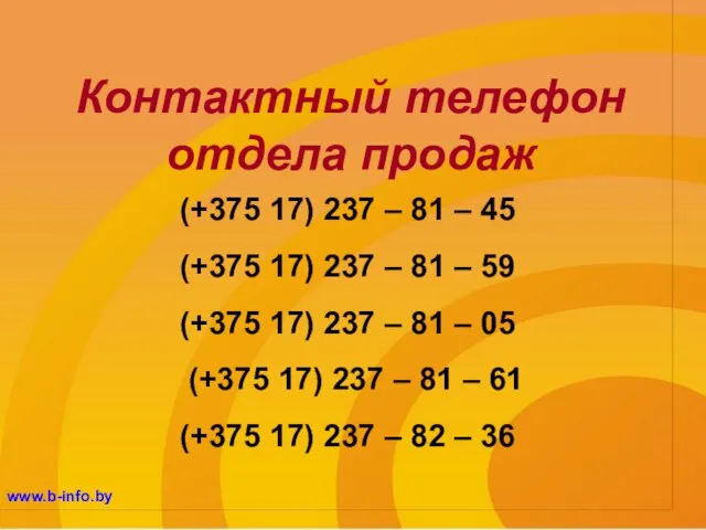 www.b-info.by Контактный телефон отдела продаж (+375 17) 237 – 81 – 45