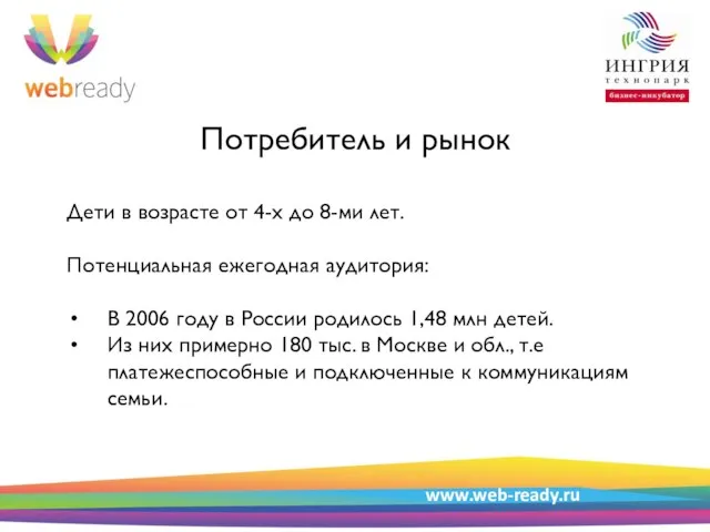 Пример структуры презентации Потребитель и рынок Дети в возрасте от 4-х до