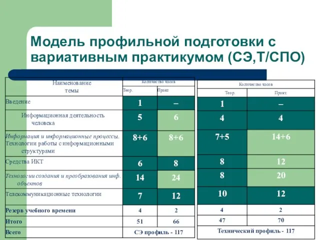 Модель профильной подготовки с вариативным практикумом (СЭ,Т/СПО)