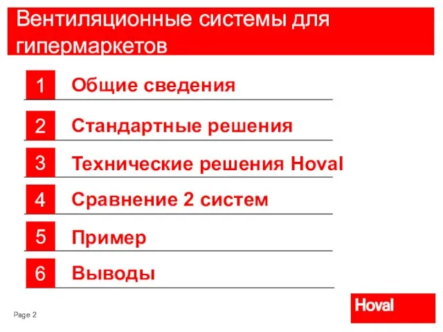 Вентиляционные системы для гипермаркетов 1 Общие сведения Стандартные решения Технические решения Hoval