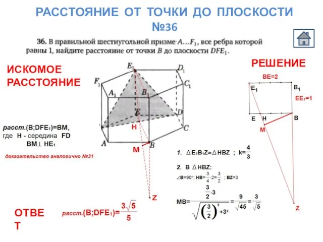 РАССТОЯНИЕ ОТ ТОЧКИ ДО ПЛОСКОСТИ №36 ОТВЕТ ИСКОМОЕ РАССТОЯНИЕ РЕШЕНИЕ