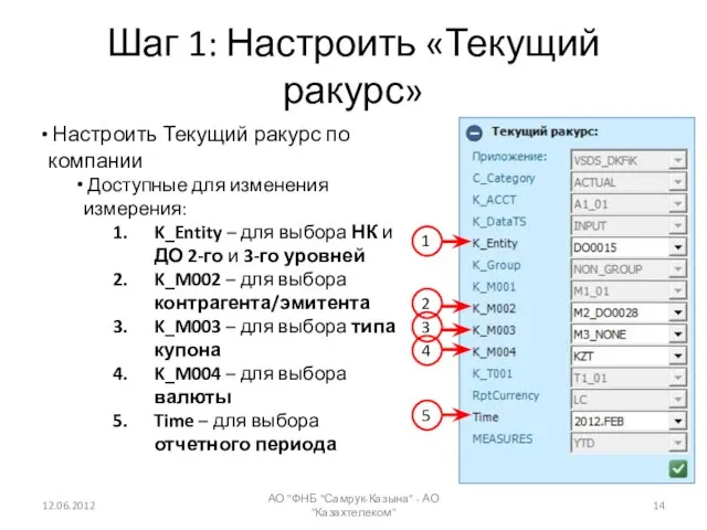 Шаг 1: Настроить «Текущий ракурс» 12.06.2012 АО "ФНБ "Самрук-Казына" - АО "Казахтелеком"