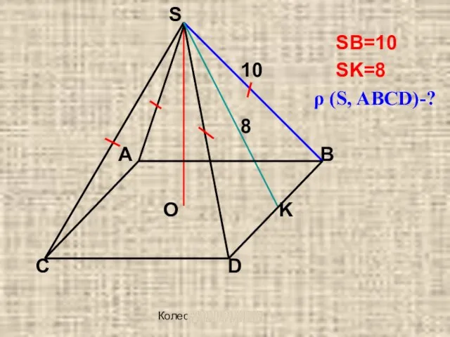 Колесова Ж. В. S SB=10 10 SK=8 ρ (S, ABCD)-? 8 A