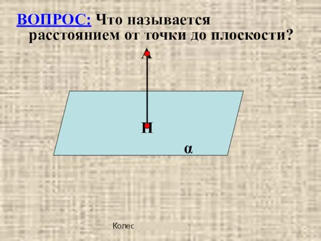 Колесова Ж. В. ВОПРОС: Что называется расстоянием от точки до плоскости? А Н