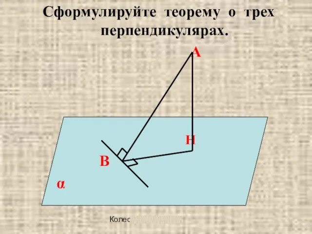 Колесова Ж. В. Сформулируйте теорему о трех перпендикулярах. А Н В α