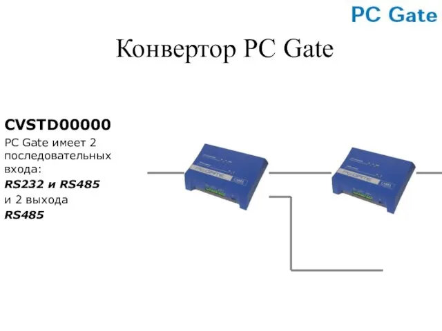 CVSTD00000 PC Gate имеет 2 последовательных входа: RS232 и RS485 и 2