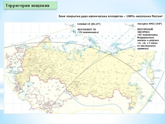 Зона покрытия двух космических аппаратов – 100% населения России! Intelsat 15 (85,15о)