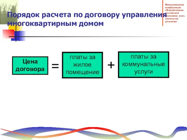 Порядок расчета по договору управления многоквартирным домом Цена договора = платы за