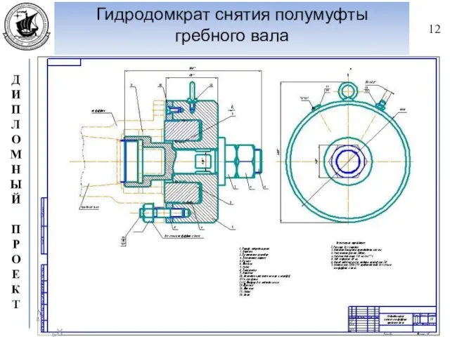 Гидродомкрат снятия полумуфты гребного вала