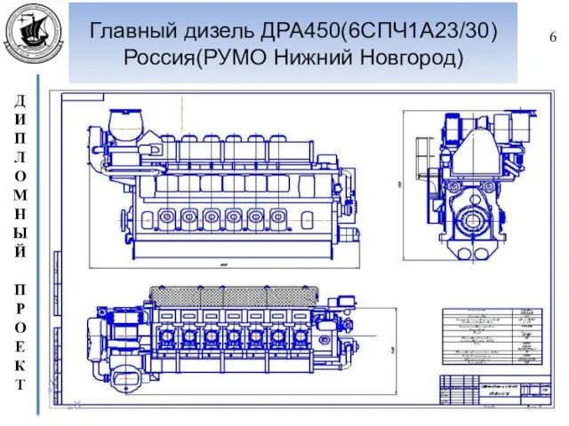 Главный дизель ДРА450(6СПЧ1А23/30)Россия(РУМО Нижний Новгород)