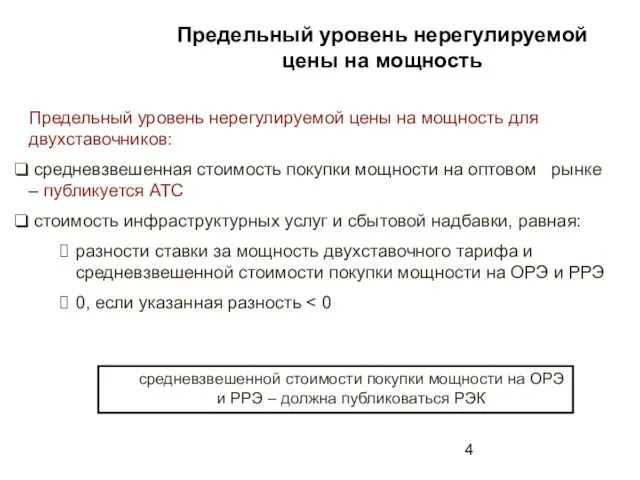 Предельный уровень нерегулируемой цены на мощность Предельный уровень нерегулируемой цены на мощность