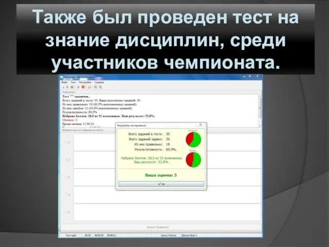 Также был проведен тест на знание дисциплин, среди участников чемпионата.