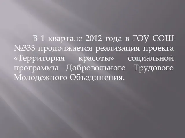 В 1 квартале 2012 года в ГОУ СОШ №333 продолжается реализация проекта