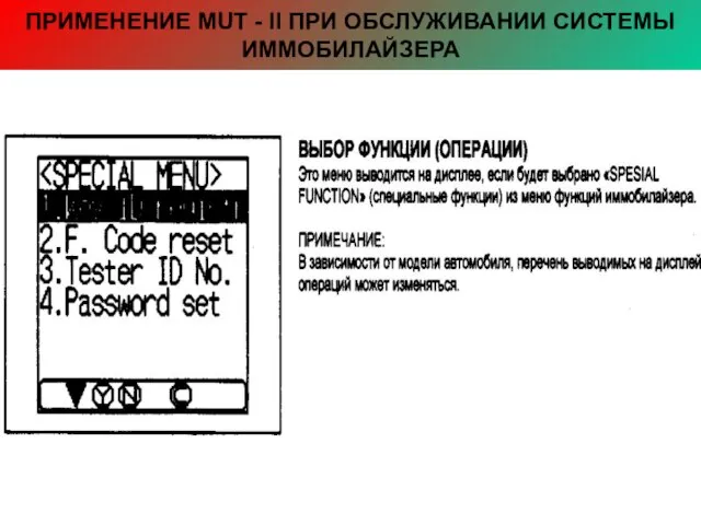 ПРИМЕНЕНИЕ MUT - II ПРИ ОБСЛУЖИВАНИИ СИСТЕМЫ ИММОБИЛАЙЗЕРА