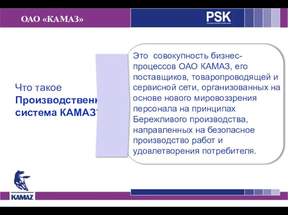 ОАО «КАМАЗ» Это совокупность бизнес-процессов ОАО КАМАЗ, его поставщиков, товаропроводящей и сервисной